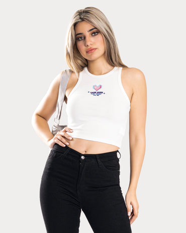 STYLE-White-Game Over Cropped Tank Top