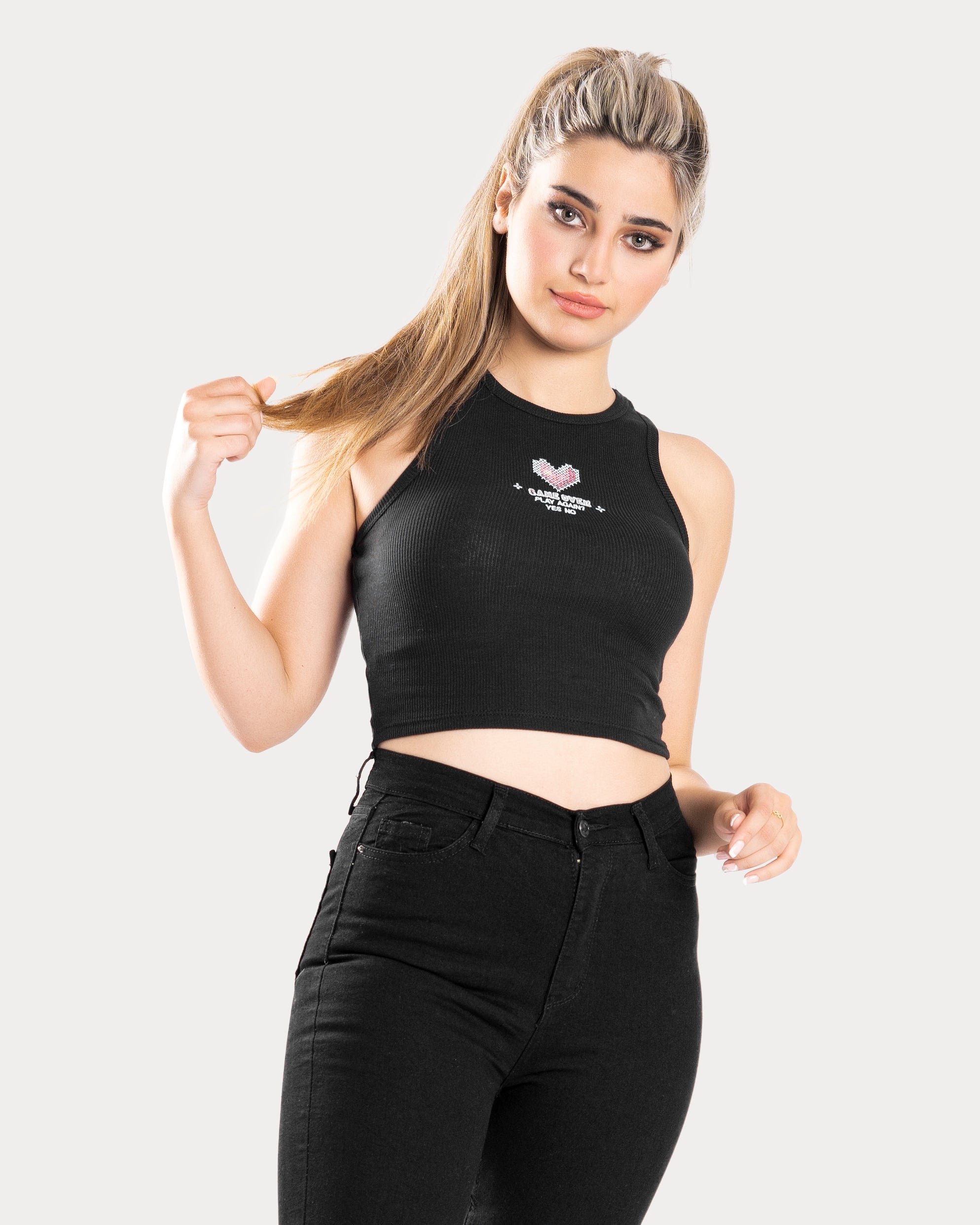 STYLE-Black-Game Over Cropped Tank Top