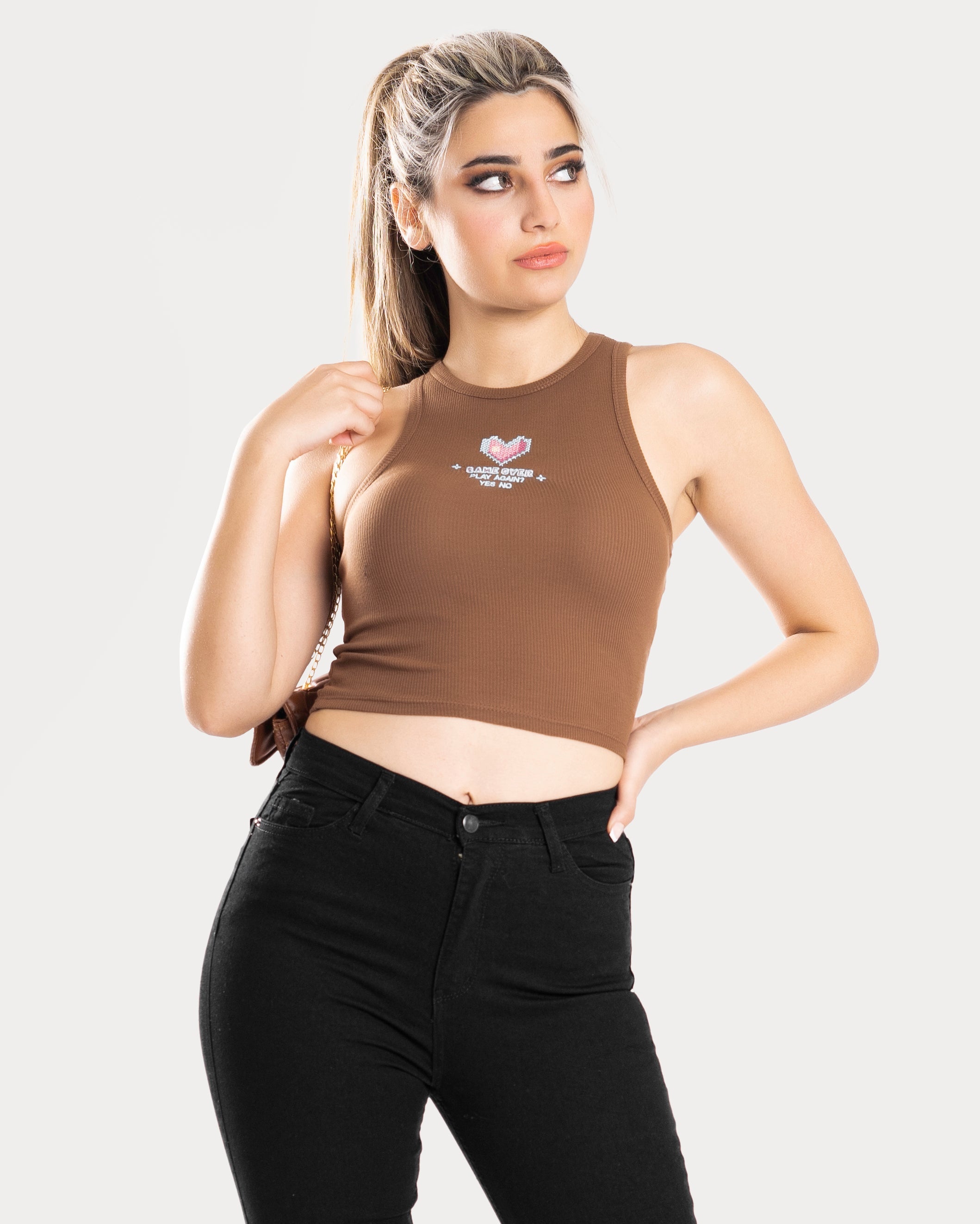 STYLE-Tawny Brown-Game Over Cropped Tank Top