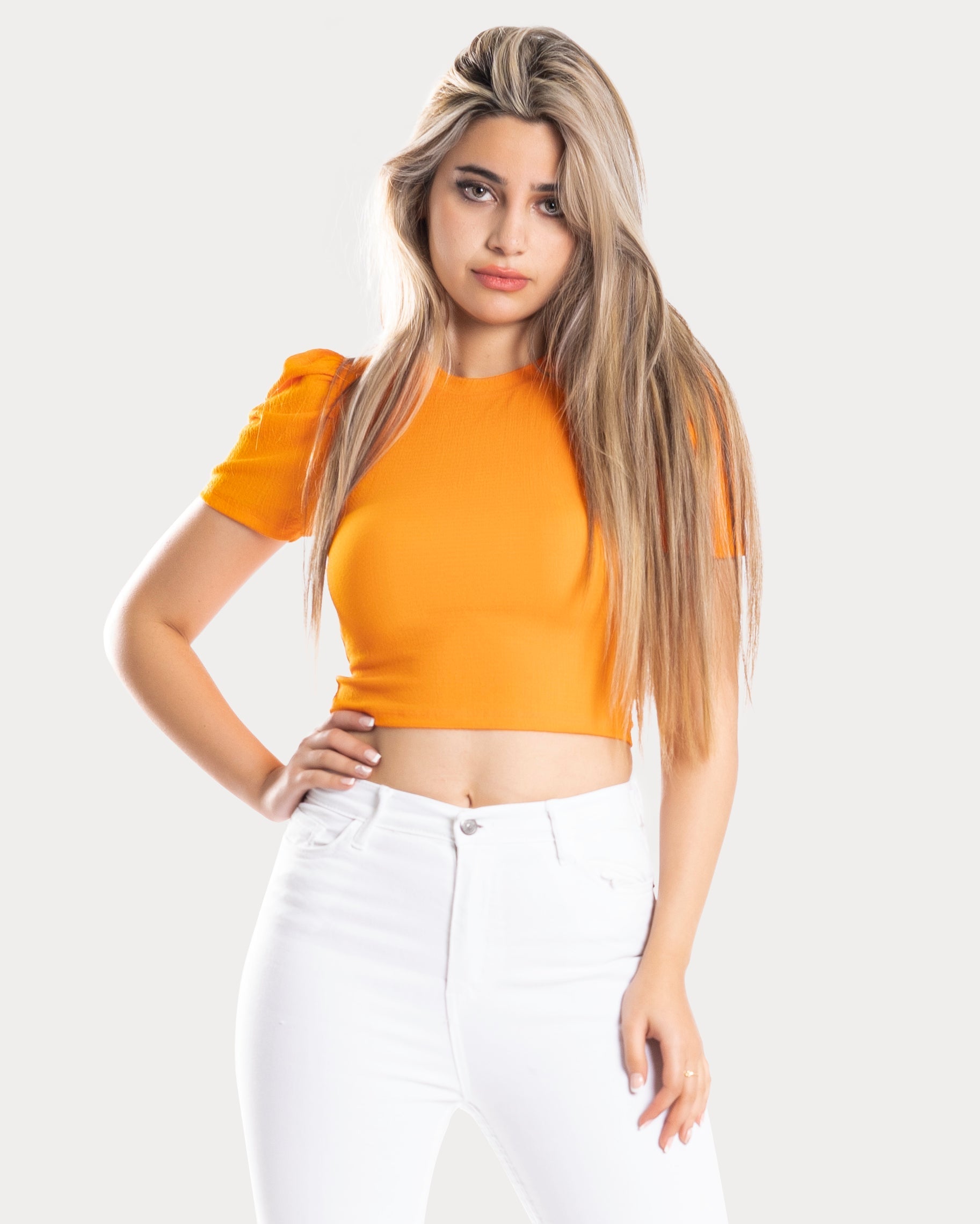 STYLE-Orange-Puffy Crop Top