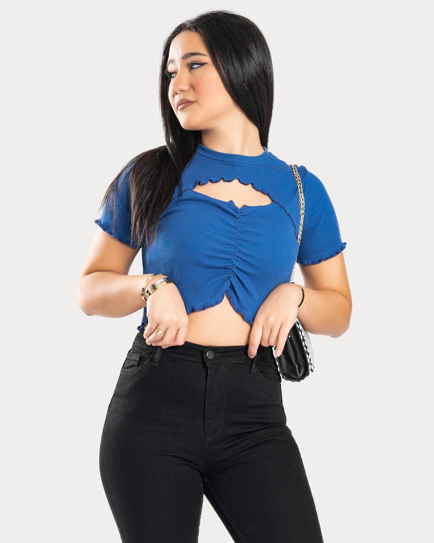 STYLE-Dark Blue-Joy Cut Crop Top