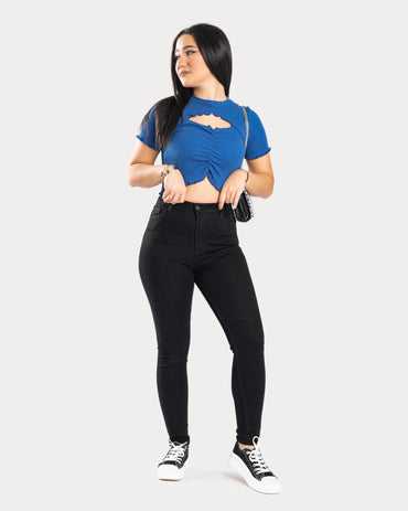 STYLE-Dark Blue-Joy Cut Crop Top