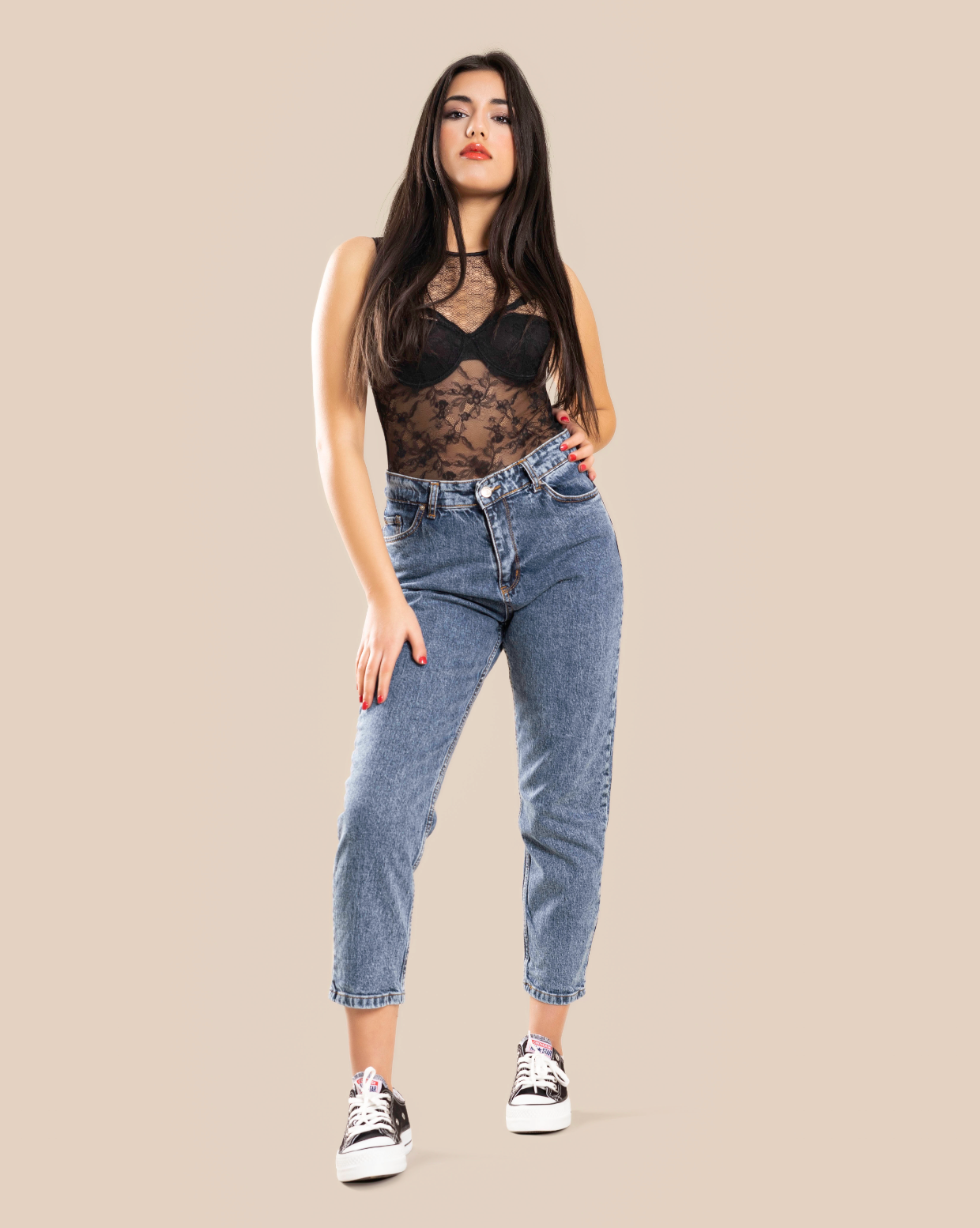 STYLE-Denim Blue-Mom Jeans High Rise